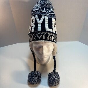 Maryland Pom Pom Robin Ruth Winter Hat Tassels Snow One Size White Black State